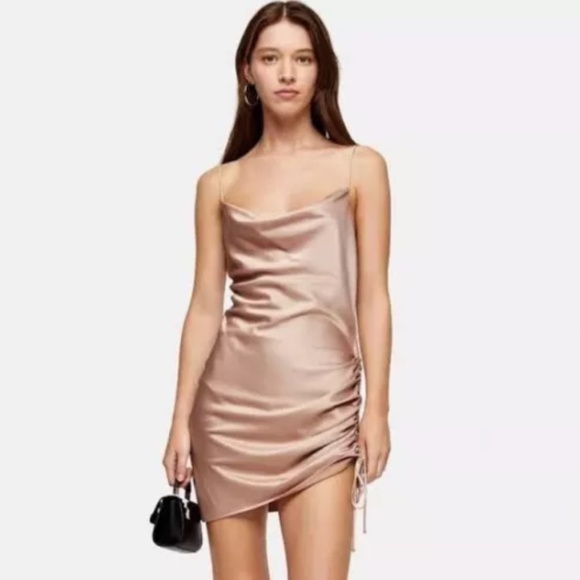 Topshop Ruched Satin Mini Slip Dress (US 4) - Picture 1 of 6